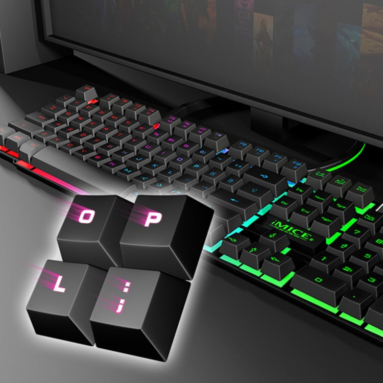 iMICE AK-600 Teclado para juegos retroiluminado con caracteres flotantes USB con cable, Glow Backlit (Black)