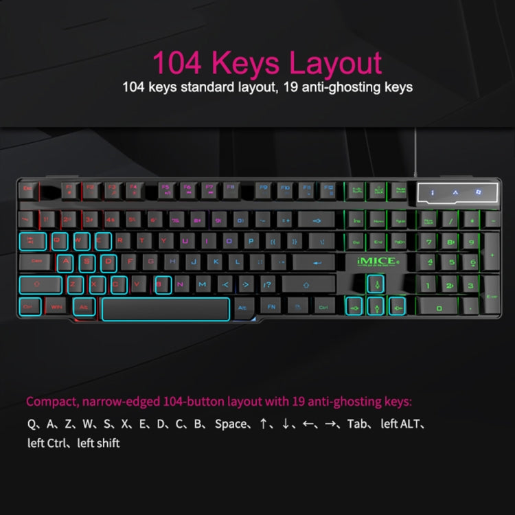 iMICE AK-600 Teclado para juegos retroiluminado con caracteres flotantes USB con cable, Glow Backlit (Black)
