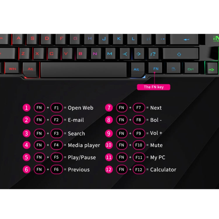 iMICE AK-600 Teclado para juegos retroiluminado con caracteres flotantes USB con cable, Glow Backlit (Black)