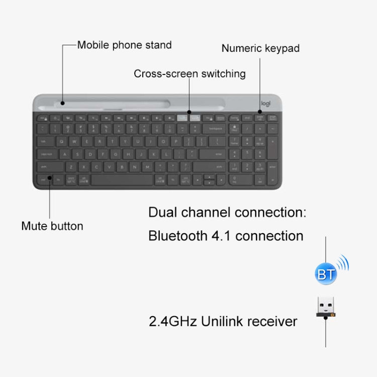 Logitech K580 Modos duales Teclado inalámbrico multidispositivo delgado y liviano con soporte para teléfono