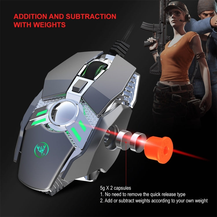 HXSJ J200 Ratón mecánico para deportes electrónicos con cable programable de 7 teclas con luz