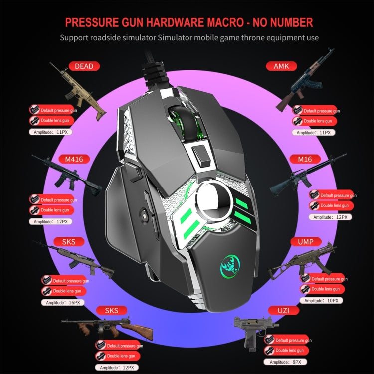 HXSJ J200 Ratón mecánico para deportes electrónicos con cable programable de 7 teclas con luz