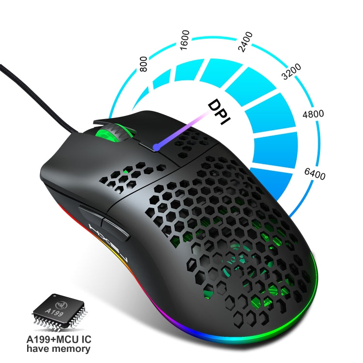 HXSJ J900 Ratón con cable para juegos programable con iluminación RGB de 6 teclas (blanco), J900(Black), J900(White)