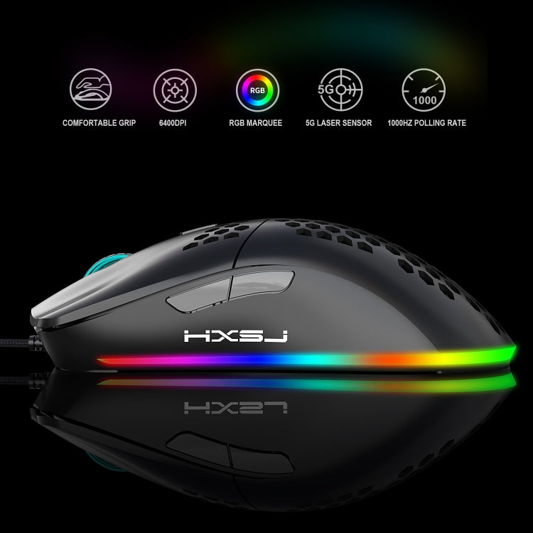 HXSJ J900 Ratón con cable para juegos programable con iluminación RGB de 6 teclas (blanco), J900(Black), J900(White)