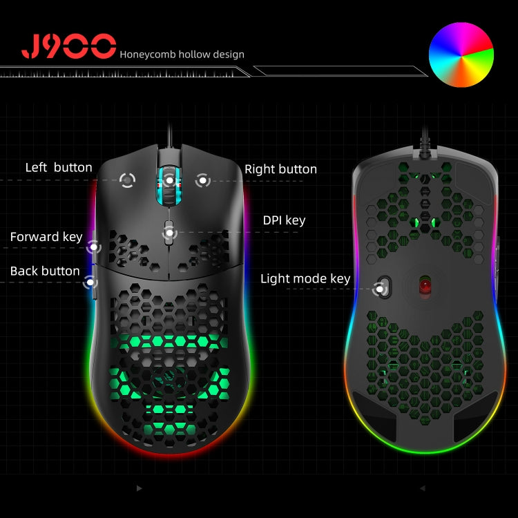 HXSJ J900 Ratón con cable para juegos programable con iluminación RGB de 6 teclas (blanco), J900(Black), J900(White)