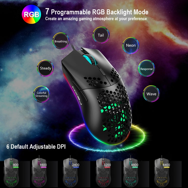 HXSJ J900 Ratón con cable para juegos programable con iluminación RGB de 6 teclas (blanco), J900(Black), J900(White)