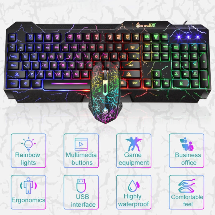 SHIPADOO D620 Kit de ratón y teclado para juegos con retroiluminación agrietada de Color RGB con cable de 104 teclas para ordenador portátil y PC