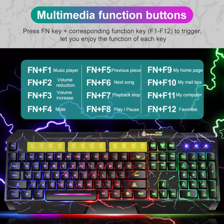SHIPADOO D620 Kit de ratón y teclado para juegos con retroiluminación agrietada de Color RGB con cable de 104 teclas para ordenador portátil y PC