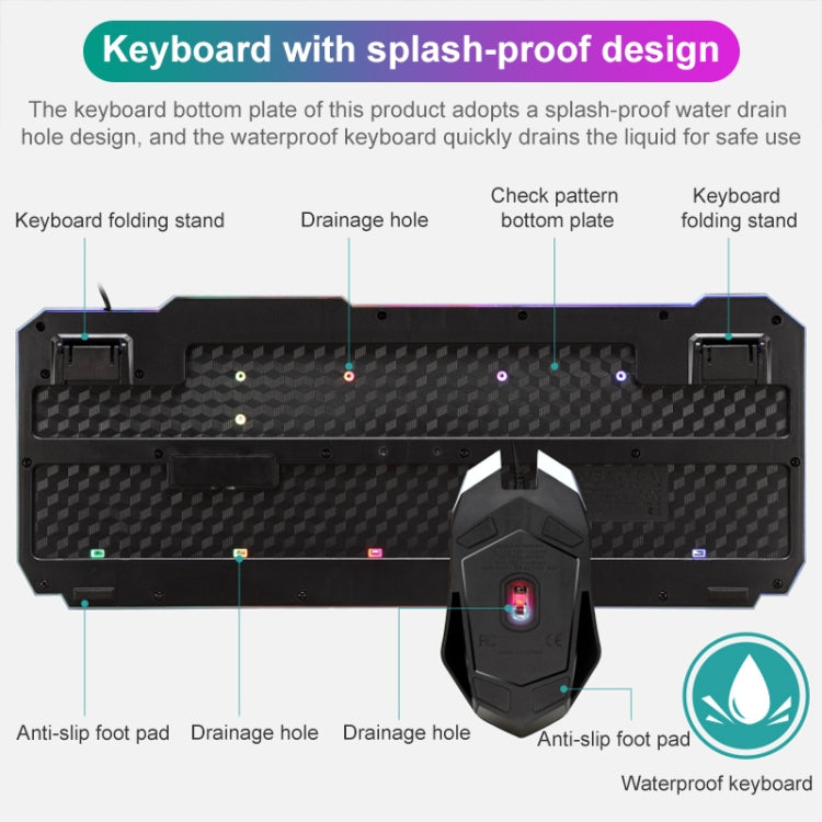 SHIPADOO D620 Kit de ratón y teclado para juegos con retroiluminación agrietada de Color RGB con cable de 104 teclas para ordenador portátil y PC