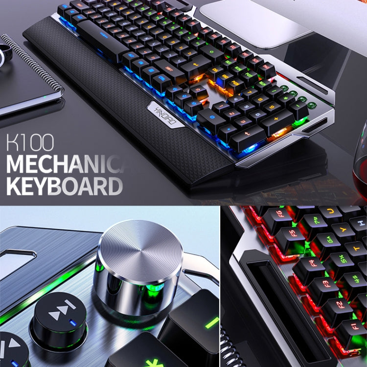 Teclado con cable para juegos mecánicos de metal USB YINDIAO K100, eje azul claro mixto