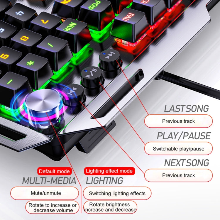 Teclado con cable para juegos mecánicos de metal USB YINDIAO K100, eje azul claro mixto