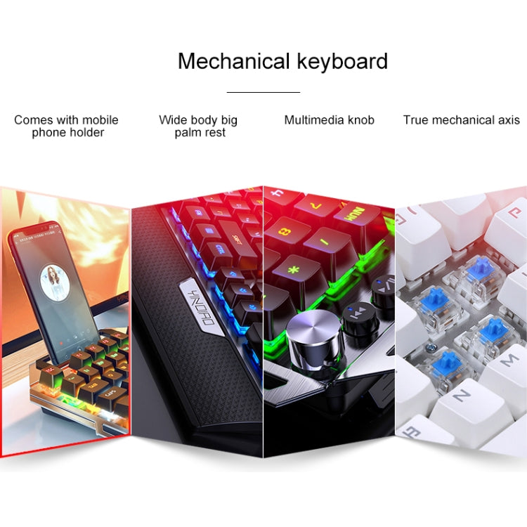 Teclado con cable para juegos mecánicos de metal USB YINDIAO K100, eje azul claro mixto