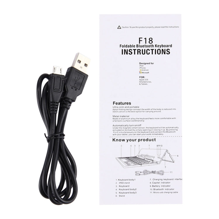 Teclado inalámbrico Bluetooth plegable, recargable, ultradelgado, F18, 58 teclas, con soporte