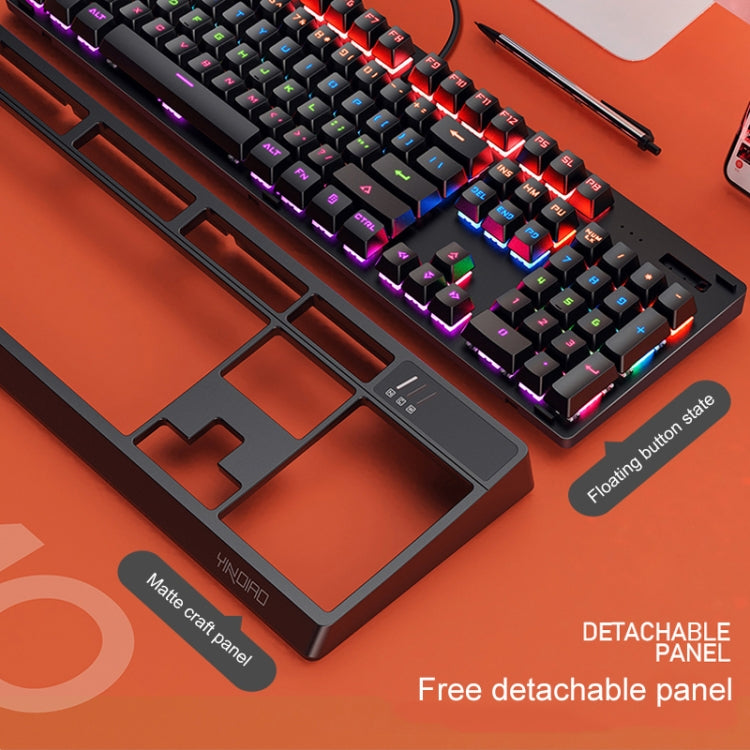YINDIAO K300 Panel desmontable USB Iluminación mecánica Teclado con cable para juegos con eje azul