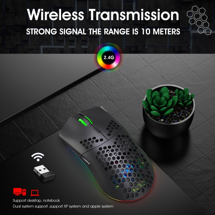 HXSJ T66 Ratón inalámbrico para juegos programable con iluminación colorida de 7 teclas, T66(White), T66(Black)