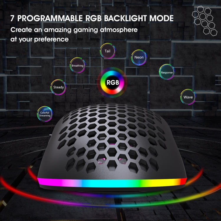 HXSJ T66 Ratón inalámbrico para juegos programable con iluminación colorida de 7 teclas, T66(White), T66(Black)