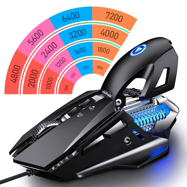 YINDIAO G10 7200DPI 7 modos Ajustable 7 teclas Luz RGB Cableado Metal Mecánico Núcleo duro Macro Ratón, Estilo: Versión de audio