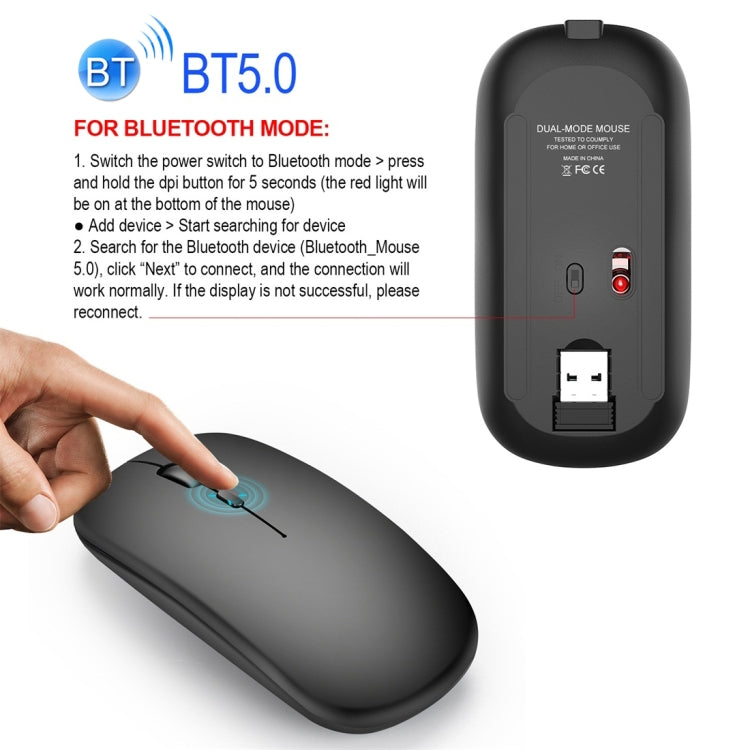 HXSJ M90 2.4GHz Ultrafino Silencio Recargable Modo Dual Inalámbrico Bluetooth Notebook PC Ratón