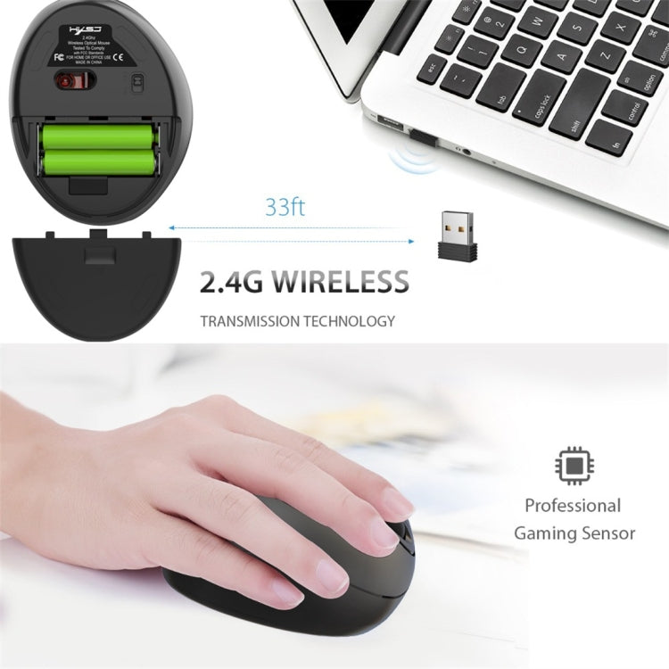 Ratón inalámbrico óptico ergonómico para PC portátil HXSJ T33 de 2,4 GHz