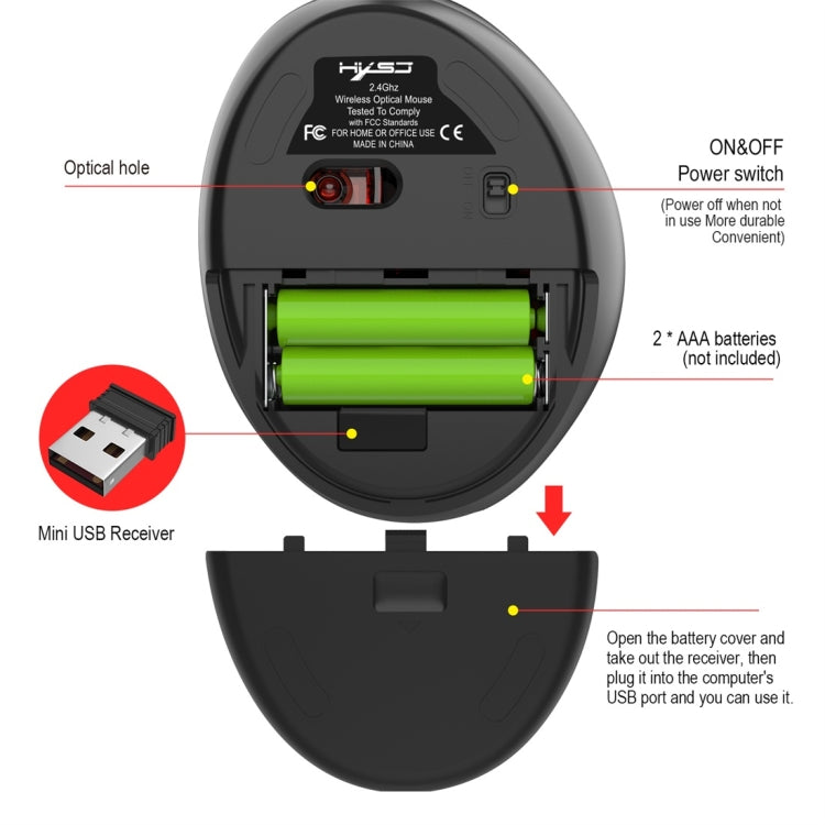 Ratón inalámbrico óptico ergonómico para PC portátil HXSJ T33 de 2,4 GHz