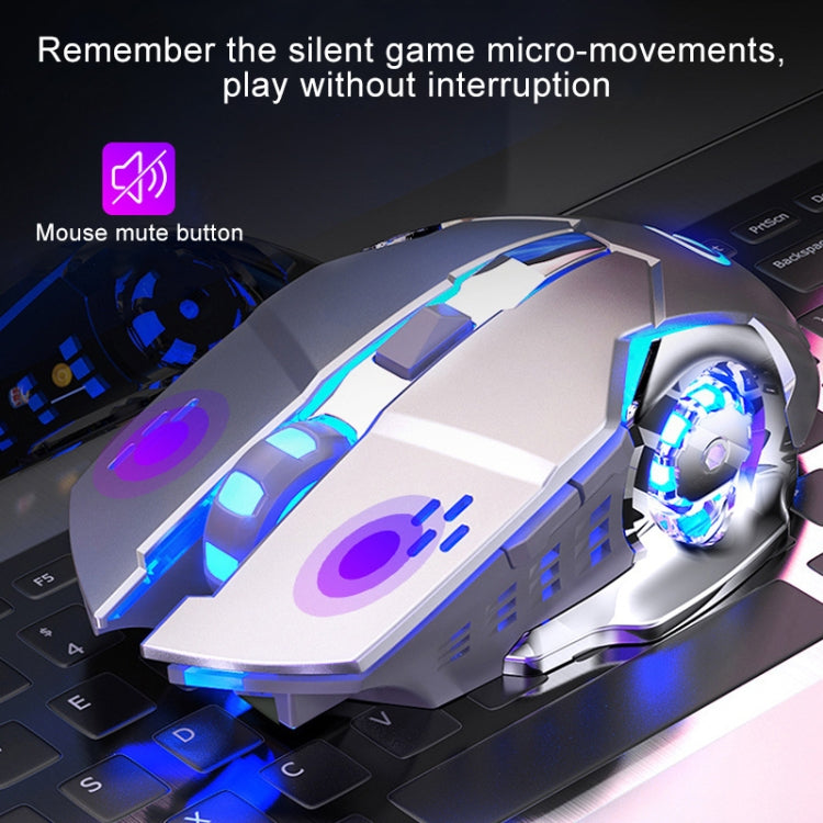 YINDIAO A4 2.4GHz 1600DPI Ratón para juegos silencioso inalámbrico recargable ajustable de 3 modos (gris plateado), Black Silver