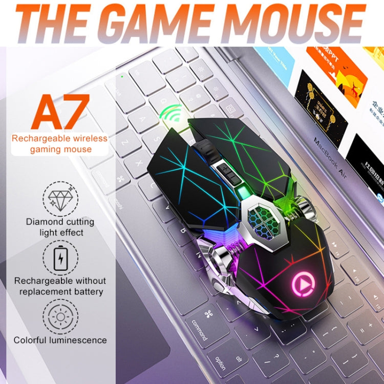 YINDIAO A7 2.4GHz 1600DPI 3 modos Ajustable 7 teclas Recargable RGB Luz Inalámbrica Silencio Ratón para juegos