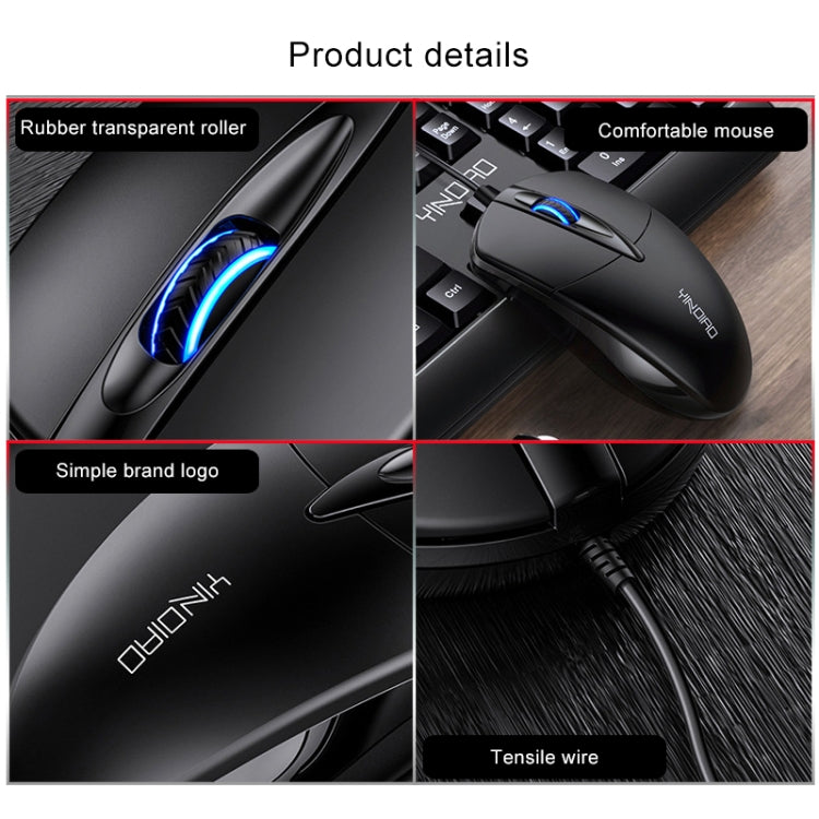 Ratón empresarial con cable y luz RGB YINDIAO G2 1000DPI de 3 teclas