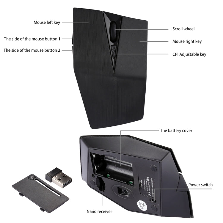 Receptor USB de 2,4 GHz, ratón óptico inalámbrico ajustable de 1200 DPI para ordenador, PC y portátil