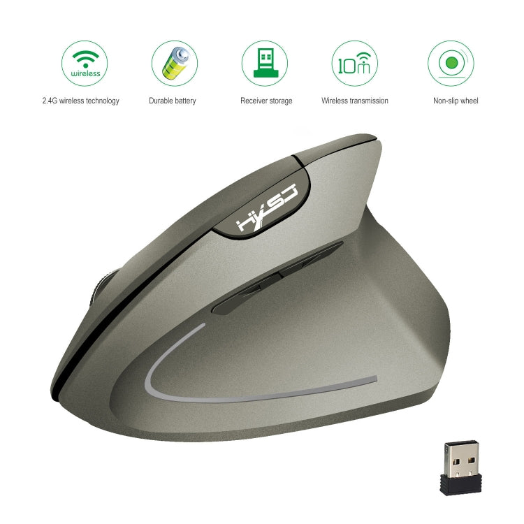 HXSJ T24 6 Botones 2400 DPI 2.4G Ratón Ergonómico Vertical Inalámbrico con Receptor USB, 6 Buttons T24 Black, 6 Buttons T24 Grey