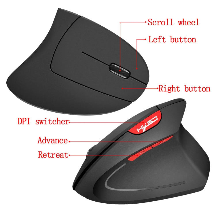 HXSJ T24 6 Botones 2400 DPI 2.4G Ratón Ergonómico Vertical Inalámbrico con Receptor USB, 6 Buttons T24 Black, 6 Buttons T24 Grey