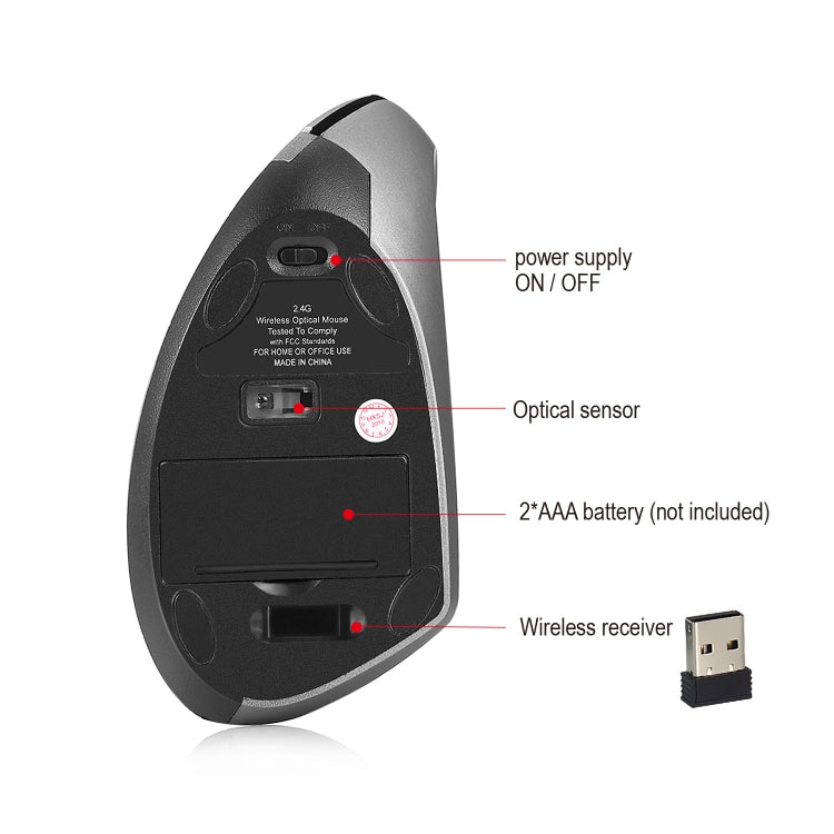 HXSJ T24 6 Botones 2400 DPI 2.4G Ratón Ergonómico Vertical Inalámbrico con Receptor USB, 6 Buttons T24 Black, 6 Buttons T24 Grey