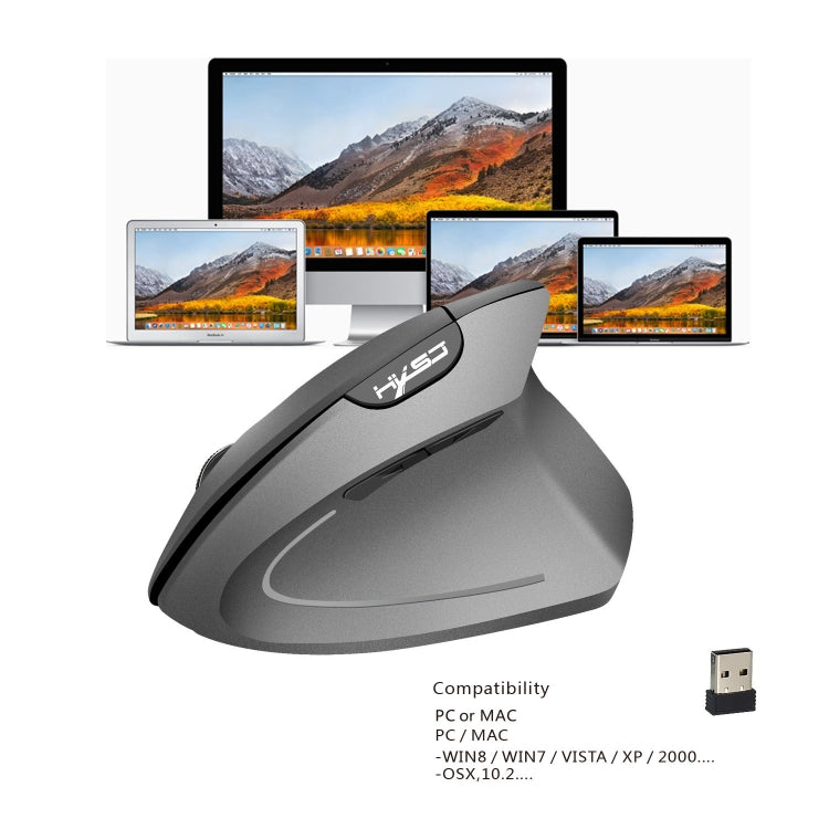 HXSJ T24 6 Botones 2400 DPI 2.4G Ratón Ergonómico Vertical Inalámbrico con Receptor USB, 6 Buttons T24 Black, 6 Buttons T24 Grey