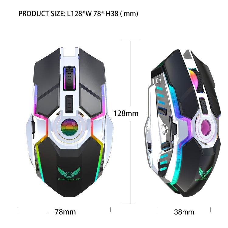 ZERODATE T30 2.4GHz 2400DPI Ratón óptico inalámbrico con retroiluminación RGB ajustable de tres velocidades, T30 Black, T30 White