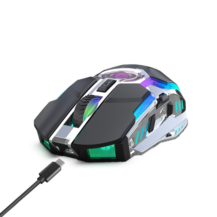 ZERODATE T30 2.4GHz 2400DPI Ratón óptico inalámbrico con retroiluminación RGB ajustable de tres velocidades, T30 Black, T30 White