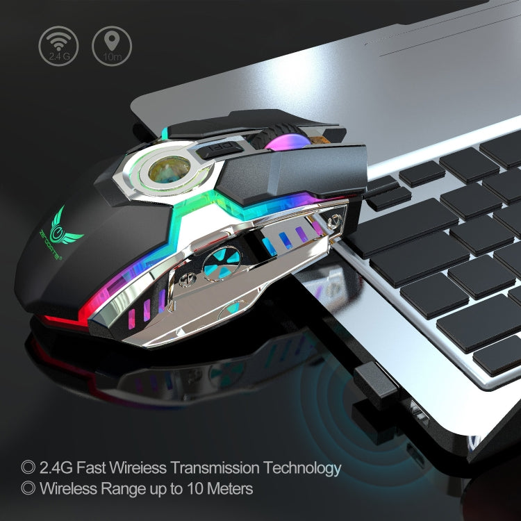 ZERODATE T30 2.4GHz 2400DPI Ratón óptico inalámbrico con retroiluminación RGB ajustable de tres velocidades, T30 Black, T30 White