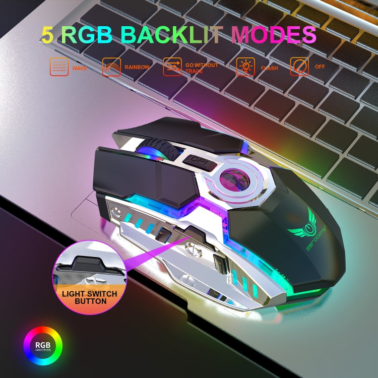 ZERODATE T30 2.4GHz 2400DPI Ratón óptico inalámbrico con retroiluminación RGB ajustable de tres velocidades, T30 Black, T30 White