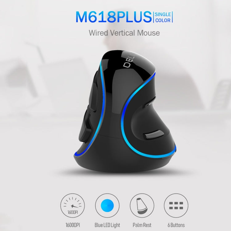 DELUX M618 Plus Ratón óptico con cable versión azul Ratón vertical ergonómico 1600DPI, 1600DPI Wired