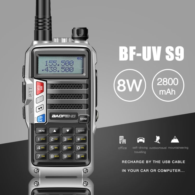 Walkie Talkie portátil con interfono Baofeng BF-UV5R Plus S9 FM, enchufe de la UE, Black, EU Plug, Red, EU Plug, Silver, EU Plug