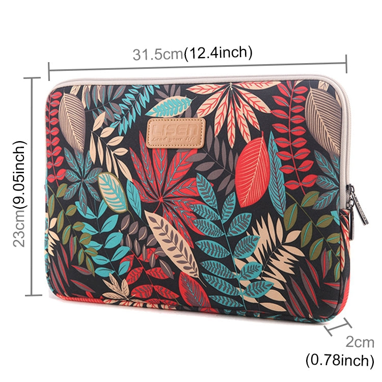 Lisen Funda de 12 pulgadas Maletín con cremallera de hojas coloridas Bolsa de transporte para iPad, Macbook, Samsung, Lenovo, Sony, DELL Alienware, CHUWI, ASUS, HP, computadoras portátiles/tabletas de 12 pulgadas y menos, 12 inch