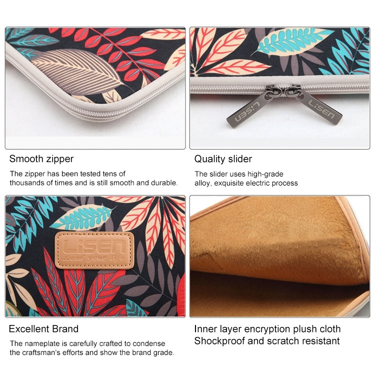 Lisen Funda de 14 pulgadas Maletín con cremallera de hojas coloridas Bolsa de transporte para Macbook, Samsung, Lenovo, Sony, DELL Alienware, CHUWI, ASUS, HP, portátiles de 14 pulgadas y menos, 14 inch
