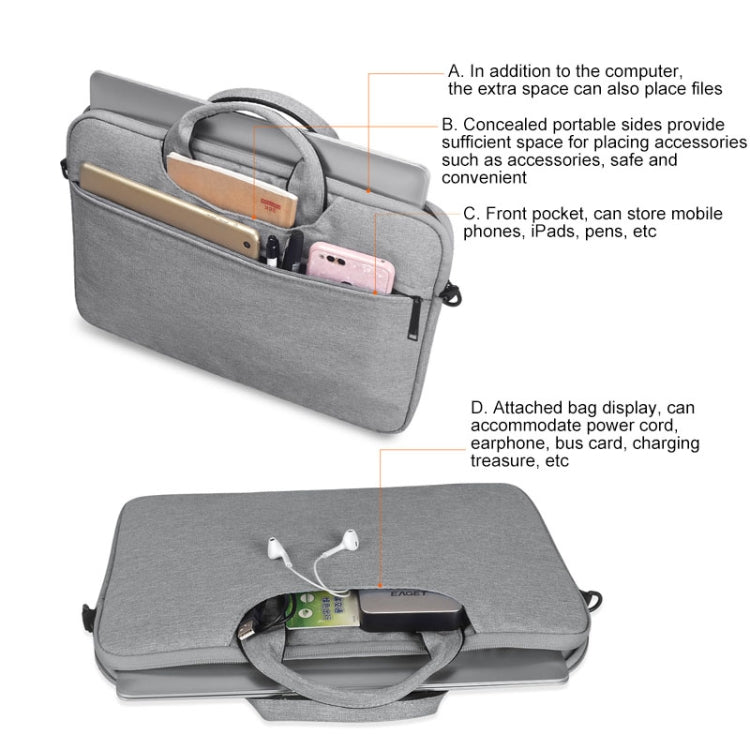 ST01S Bolso de un solo hombro con correa portátil oculta de tela Oxford impermeable para portátiles de 14,1 pulgadas, ST01S 14.1 inch Black, ST01S 14.1 inch Pink, ST01S 14.1 inch Light Grey, ST01S 14.1 inch Dark Gray, ST01S 14.1 inch Navy Blue