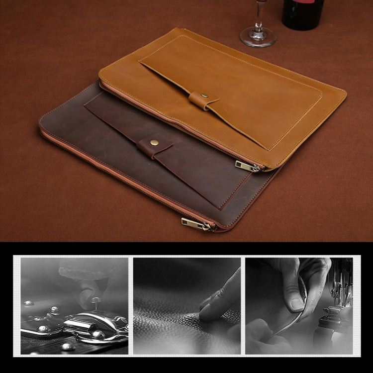 Bolso universal de la tableta del ordenador portátil de la cremallera del negocio del cuero genuino para 12 pulgadas y menos, 12 inch