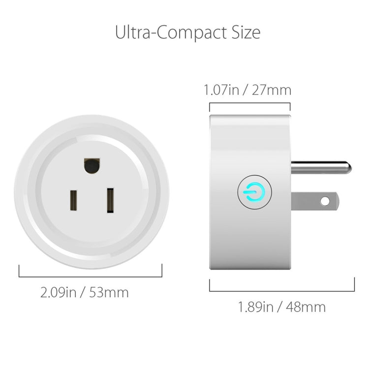 Mini enchufe WiFi de forma redonda 10A, Control remoto por aplicación, sincronización, enchufe inteligente que funciona con Alexa y Google Home, CA 100-240V, enchufe de EE. UU., 10A US Plug(Round Shape)