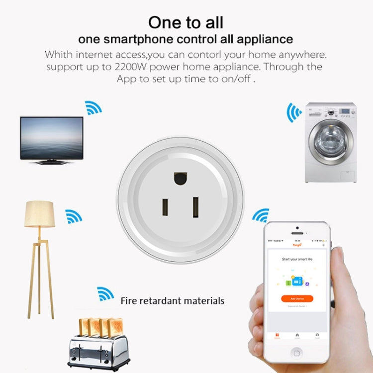 Mini enchufe WiFi de forma redonda 10A, Control remoto por aplicación, sincronización, enchufe inteligente que funciona con Alexa y Google Home, CA 100-240V, enchufe de EE. UU., 10A US Plug(Round Shape)
