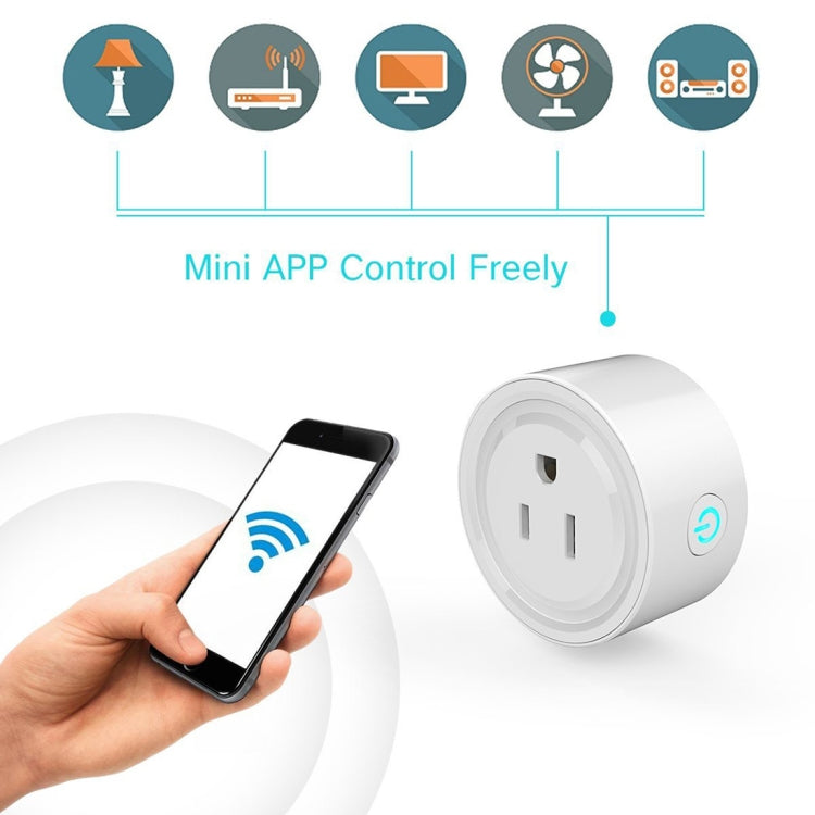 Mini enchufe WiFi de forma redonda 10A, Control remoto por aplicación, sincronización, enchufe inteligente que funciona con Alexa y Google Home, CA 100-240V, enchufe de EE. UU., 10A US Plug(Round Shape)