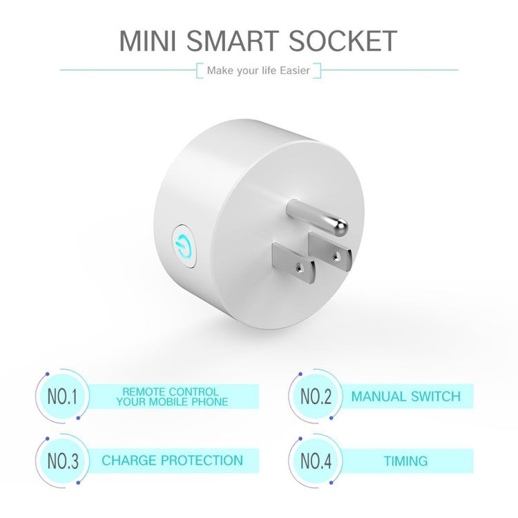 Mini enchufe WiFi de forma redonda 10A, Control remoto por aplicación, sincronización, enchufe inteligente que funciona con Alexa y Google Home, CA 100-240V, enchufe de EE. UU., 10A US Plug(Round Shape)