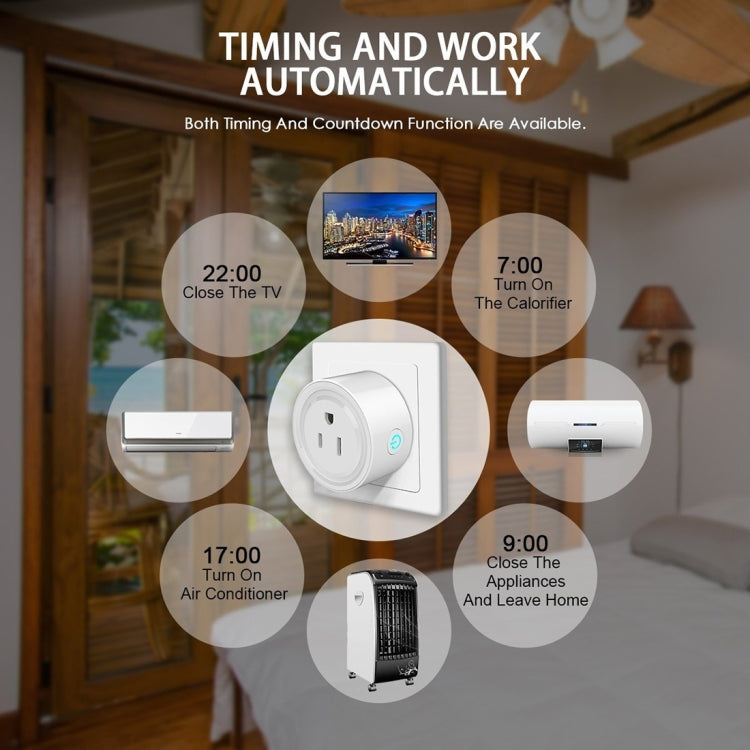 Mini enchufe WiFi de forma redonda 10A, Control remoto por aplicación, sincronización, enchufe inteligente que funciona con Alexa y Google Home, CA 100-240V, enchufe de EE. UU., 10A US Plug(Round Shape)