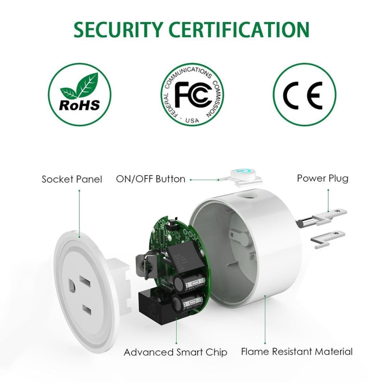 Mini enchufe WiFi de forma redonda 10A, Control remoto por aplicación, sincronización, enchufe inteligente que funciona con Alexa y Google Home, CA 100-240V, enchufe de EE. UU., 10A US Plug(Round Shape)