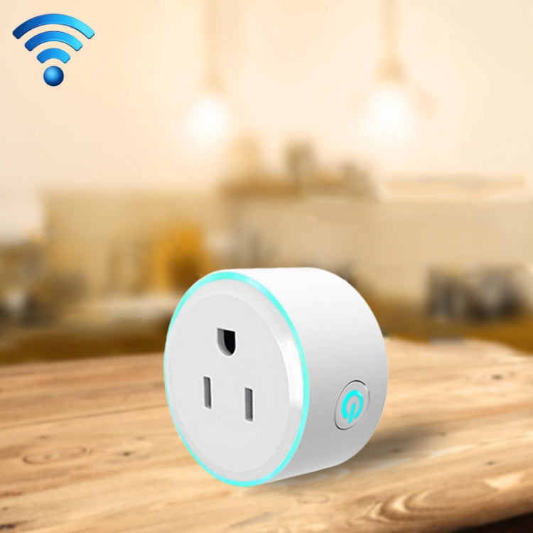 10A Forma redonda WiFi 2,4 GHz Mini enchufe Aplicación Control remoto Temporización Enchufe inteligente Funciona con Alexa y Google Home y luz de respiración colorida, CA 100-240 V, enchufe de EE. UU.