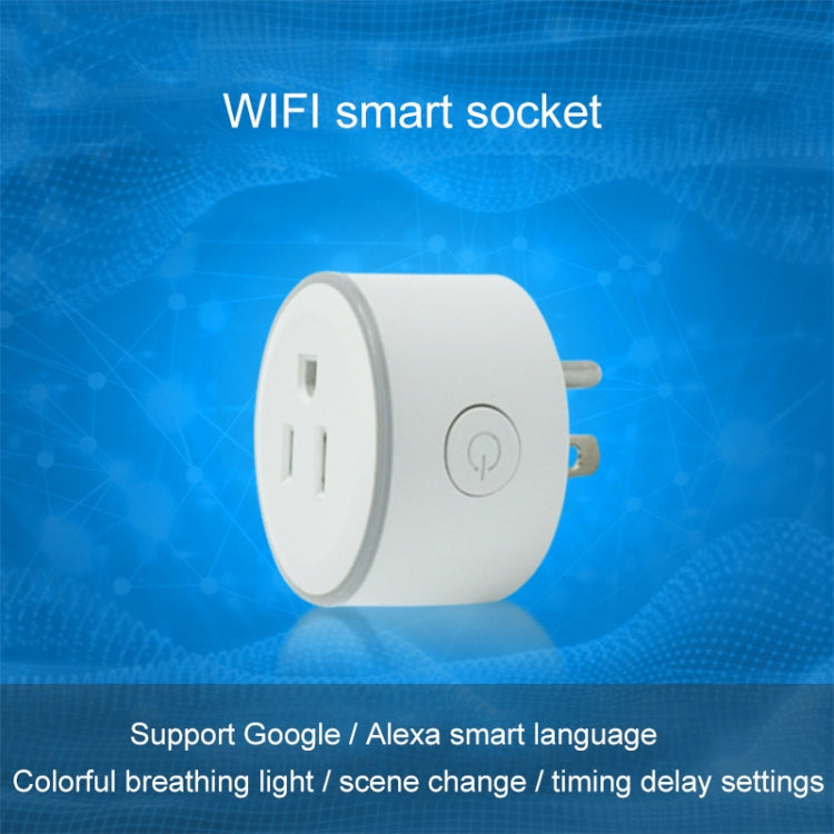 10A Forma redonda WiFi 2,4 GHz Mini enchufe Aplicación Control remoto Temporización Enchufe inteligente Funciona con Alexa y Google Home y luz de respiración colorida, CA 100-240 V, enchufe de EE. UU.